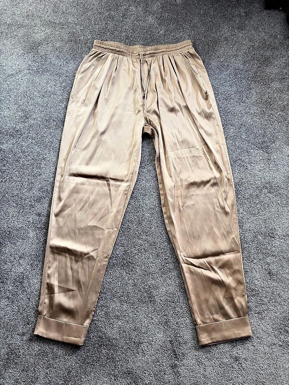glam Satin-Look Jogger Pants in Brown Size Large